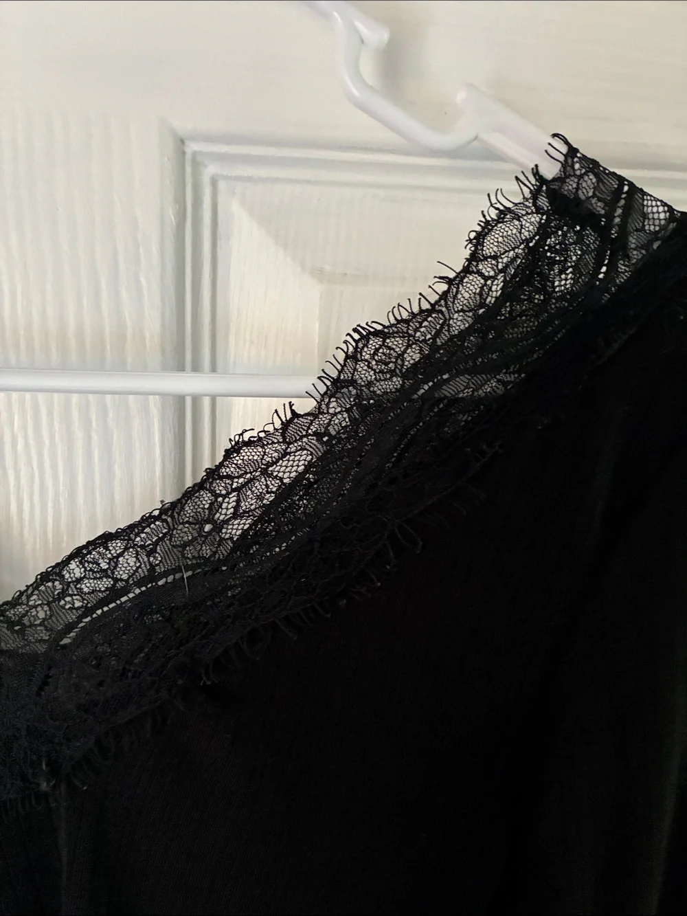 H&M Black Lace-Trim Long Sleeve V-Neck Top